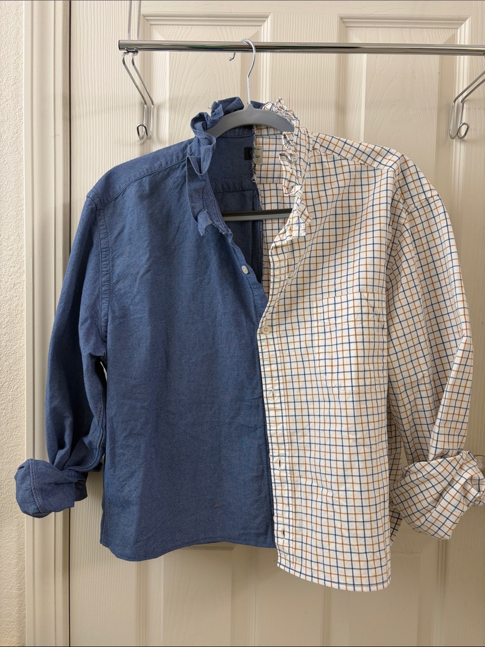 J Crew Men's Half-and-Half Blue & White Check Button-Up Shirt